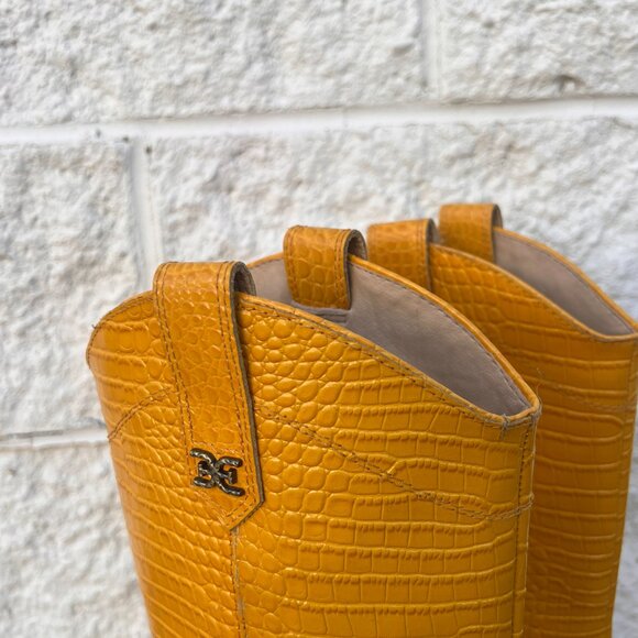 Sam Edelman Oakland Yellow Crocodile Embossed Leather Cowboy Boots Size 9 - Picture 10 of 10
